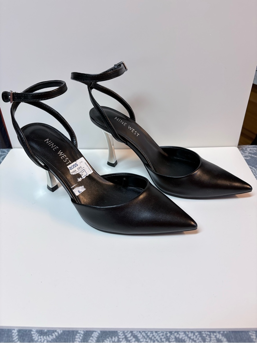 Nine West Sleek Black Pointed-Toe Ankle-Strap Heels